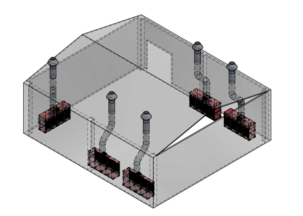 Progettazione 3D impianto di spirazione polveri da lavorazione compositi